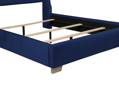 Franco Blue Velvet King Upholstered Bed - SET | SH228KBLU-1 | SH228KBLU-3 - Bien Home Furniture &amp; Electronics