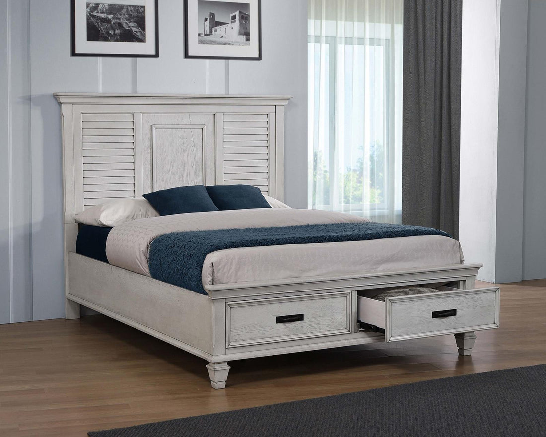 Franco Eastern King Storage Bed Antique White - 205330KE - Bien Home Furniture &amp; Electronics