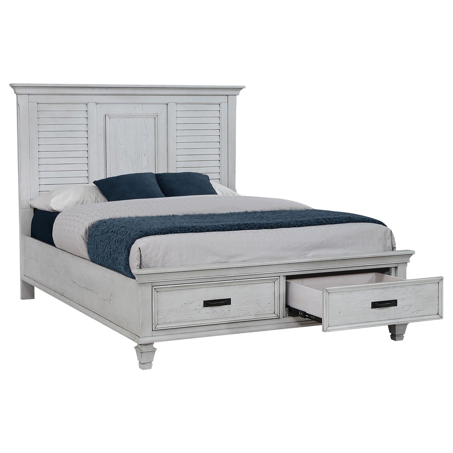 Franco Eastern King Storage Bed Antique White - 205330KE - Bien Home Furniture &amp; Electronics