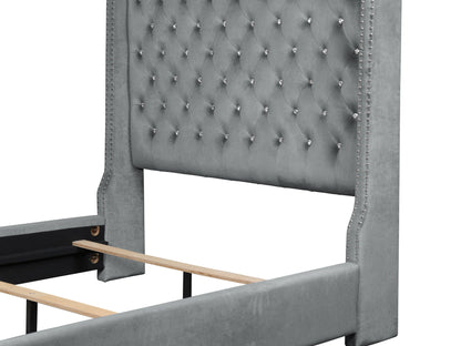 Franco Gray Velvet Queen Upholstered Bed - SET | SH228GRY-1 | SH228GRY-3 - Bien Home Furniture &amp; Electronics