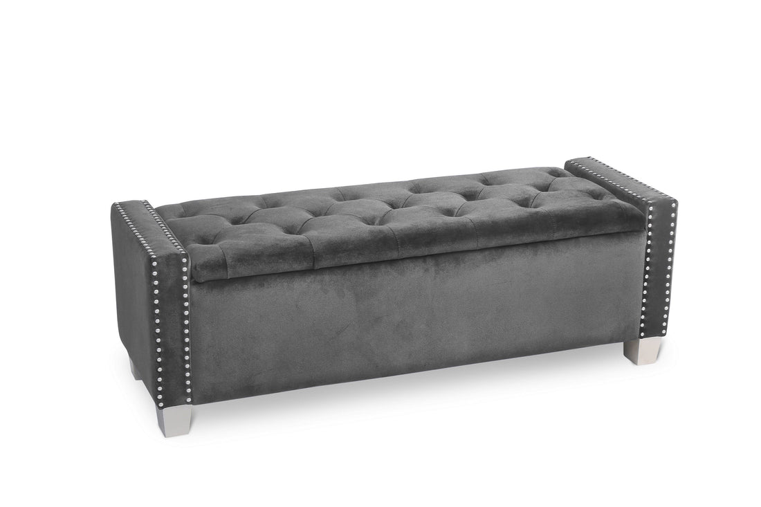 Franco Gray Velvet Storage Bench - SH228GRY-BH - Bien Home Furniture &amp; Electronics