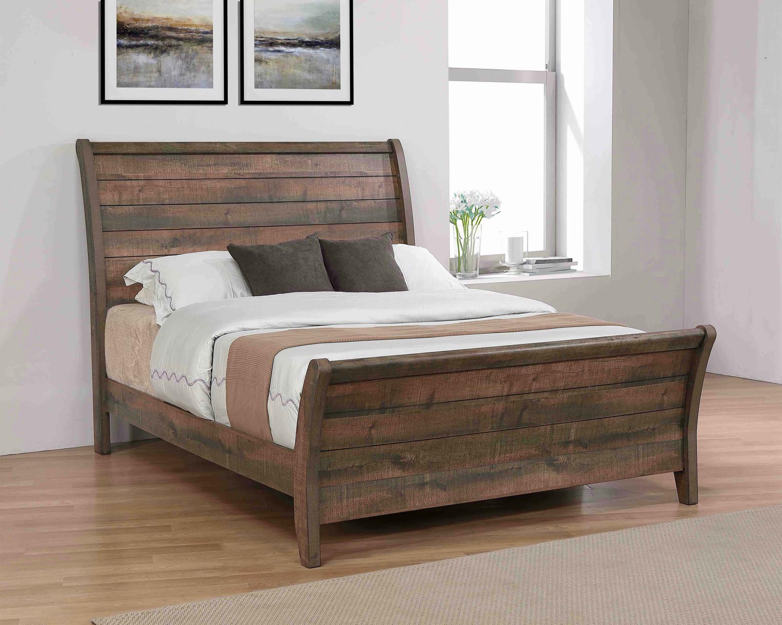 Frederick Eastern King Sleigh Panel Bed Weathered Oak - 222961KE - Bien Home Furniture &amp; Electronics