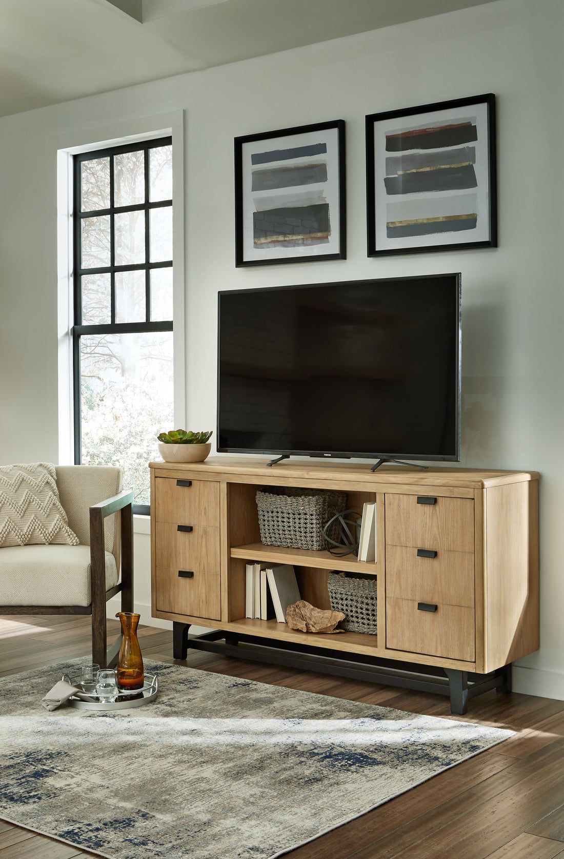 Freslowe Light Brown/Black Large TV Stand - W761-68 - Bien Home Furniture &amp; Electronics