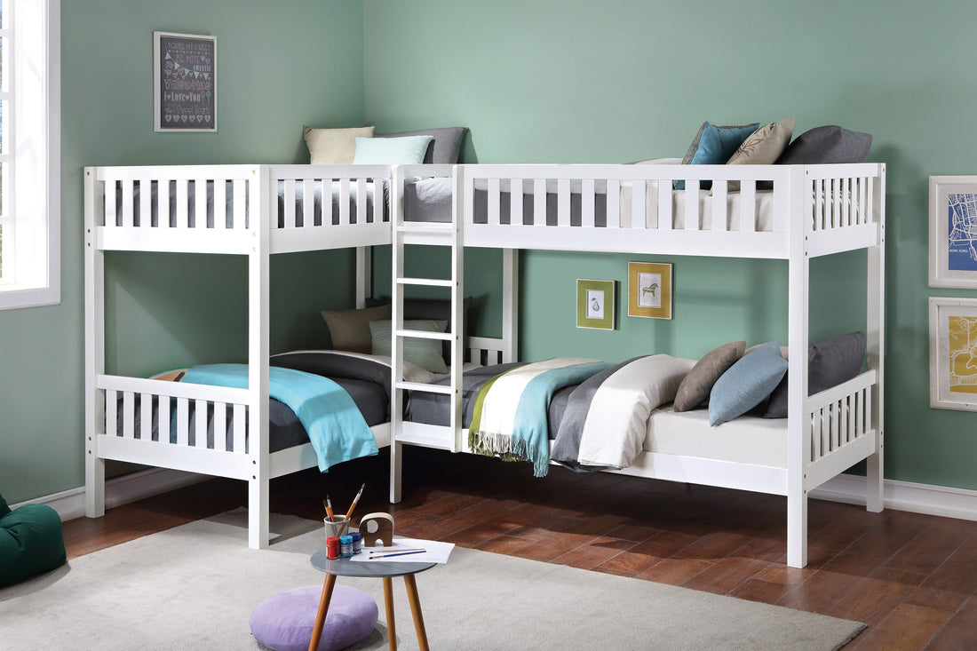 Galen White Corner Bunk Bed - SET | B2053CNW-1 | B2053CNW-2 | B2053CNW-SL - Bien Home Furniture &amp; Electronics