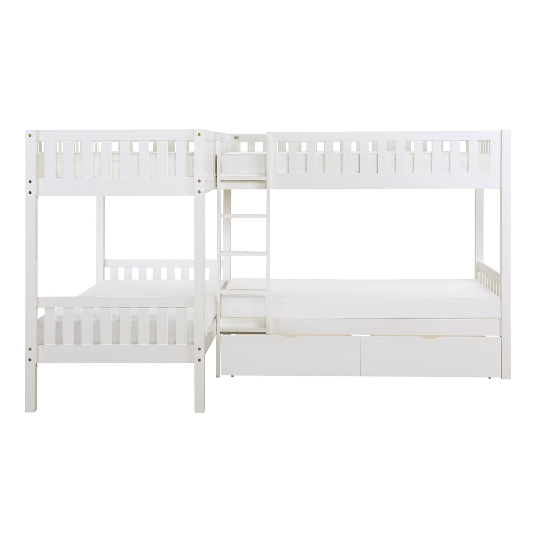 Galen White Corner Bunk Bed with Storage Boxes - SET | B2053CNW-1 | B2053CNW-2 | B2053CNW-SL | B2053W-T - Bien Home Furniture &amp; Electronics