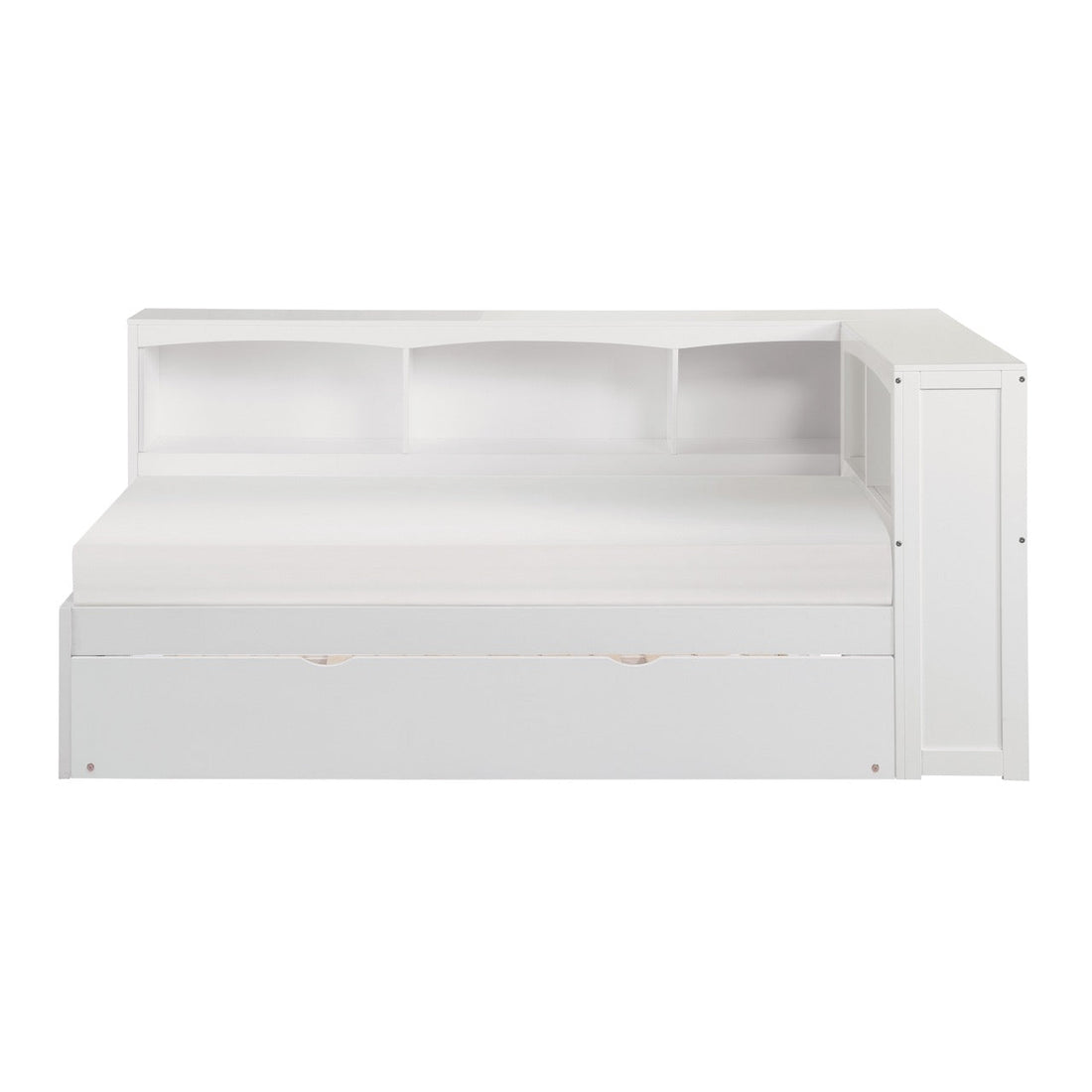 Galen White Twin Bookcase Corner Bed with Twin Trundle - SET | B2053BCW-1 | B2053BCW-2 | B2053BCW-BC | B2053W-R - Bien Home Furniture &amp; Electronics