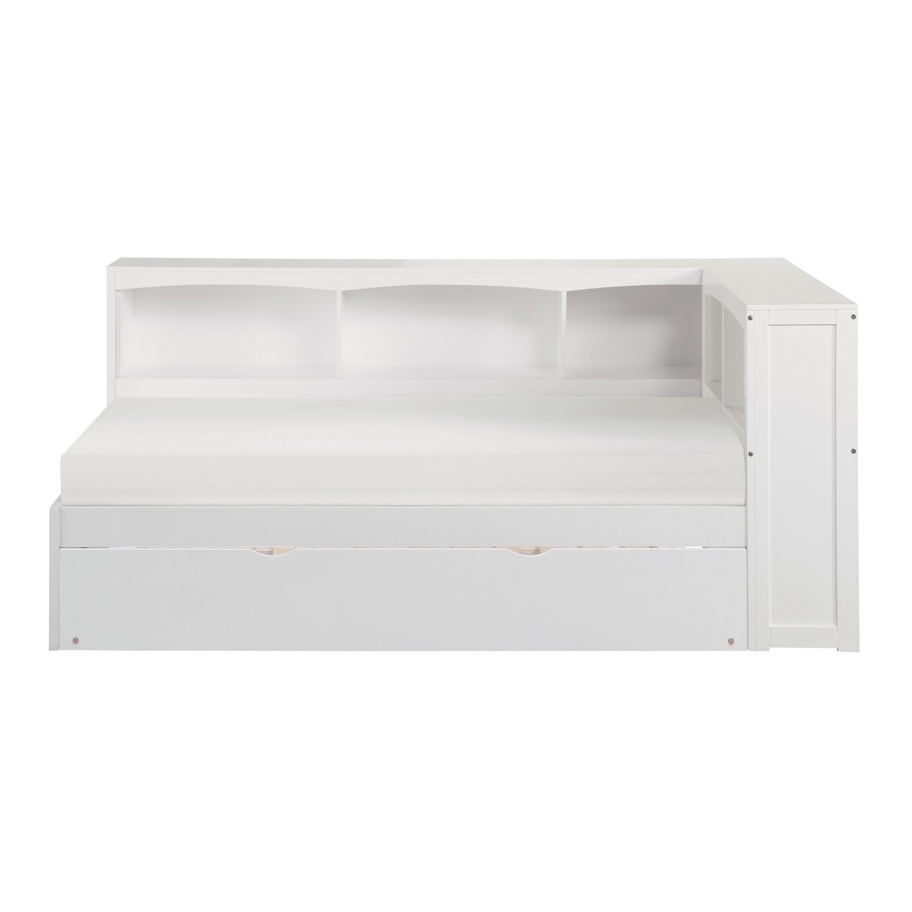 Galen White Twin Bookcase Corner Bed with Twin Trundle - SET | B2053BCW-1 | B2053BCW-2 | B2053BCW-BC | B2053W-R - Bien Home Furniture &amp; Electronics