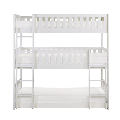 Galen White Twin Triple Bunk Bed - SET | B2053TTTW-1 | B2053TTTW-2 | B2053TTTW-SL - Bien Home Furniture &amp; Electronics