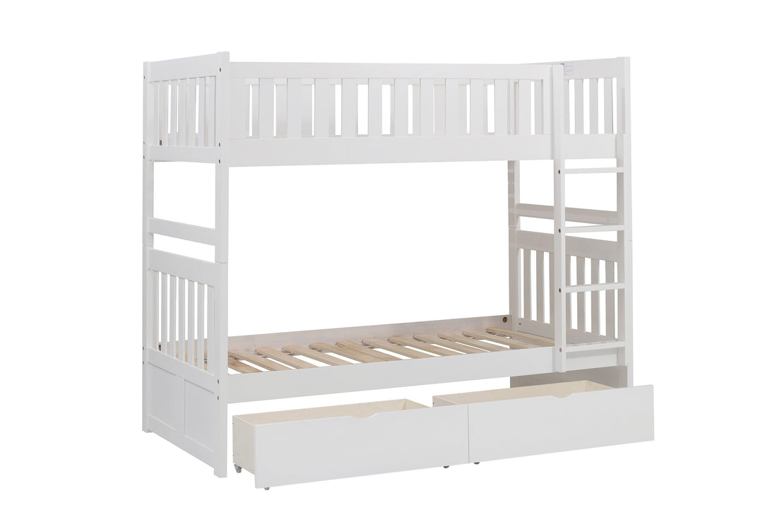 Galen White Twin/Twin Bunk Bed with Storage Boxes - SET | B2053W-1 | B2053W-2 | B2053W-SL | B2053W-T - Bien Home Furniture &amp; Electronics