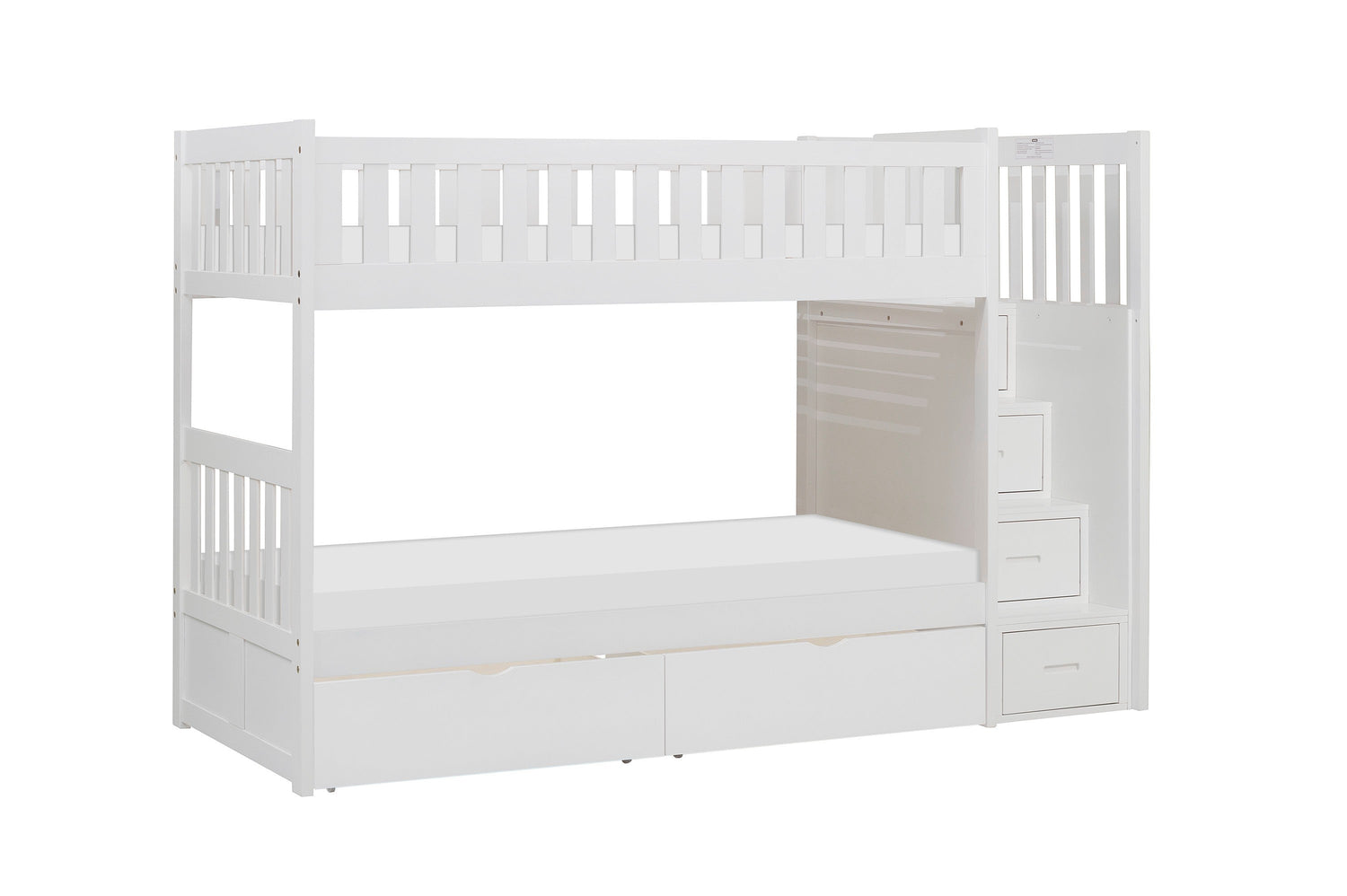 Galen White Twin/Twin Step Bunk Bed with Storage Boxes - SET | B2053SBW-1 | B2053SBW-2 | B2053SBW-3 | B2053SBW-SL | B2053W-T - Bien Home Furniture &amp; Electronics