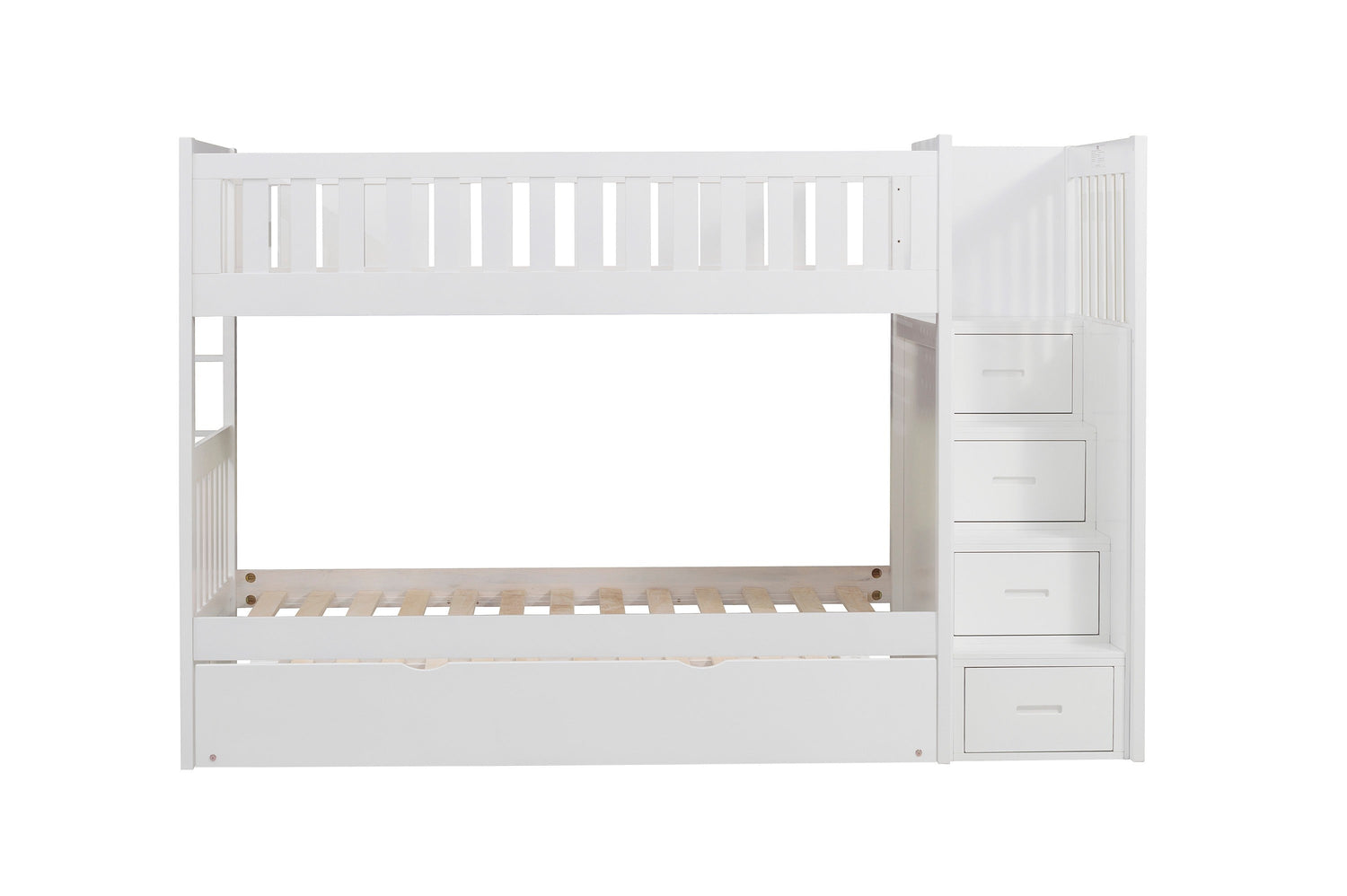 Galen White Twin/Twin Step Bunk Bed with Twin Trundle - SET | B2053SBW-1 | B2053SBW-2 | B2053SBW-3 | B2053SBW-SL | B2053W-R - Bien Home Furniture &amp; Electronics