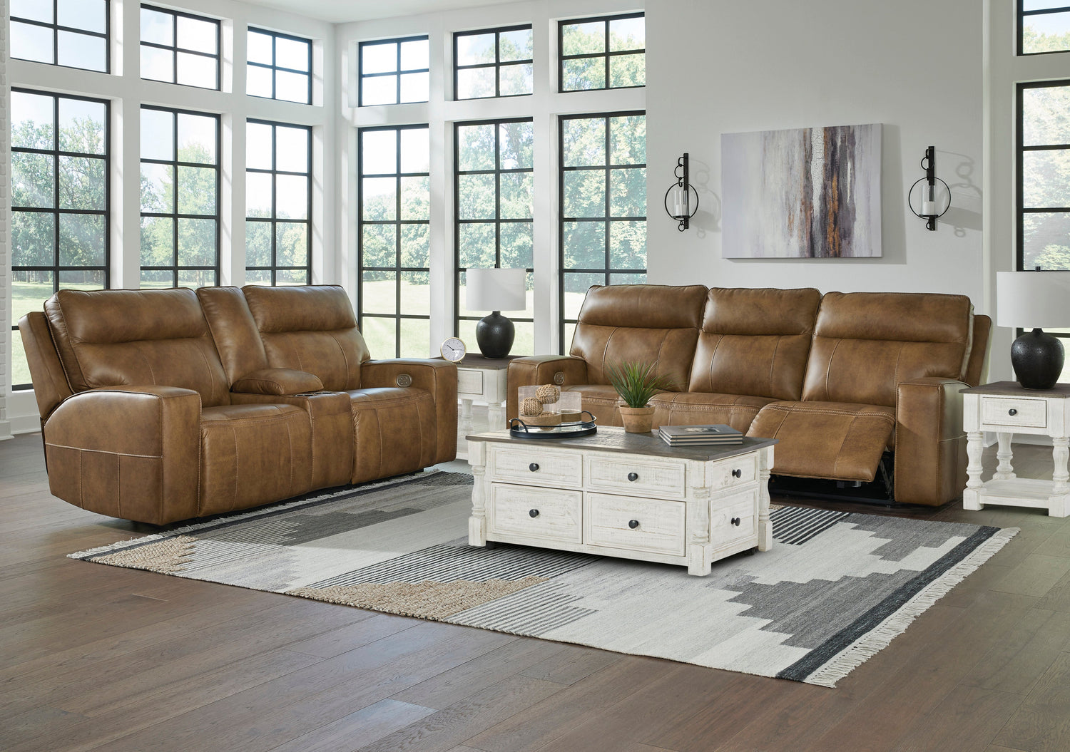 Game Plan Caramel Power Reclining Living Room Set - SET | U1520615 | U1520618 - Bien Home Furniture &amp; Electronics