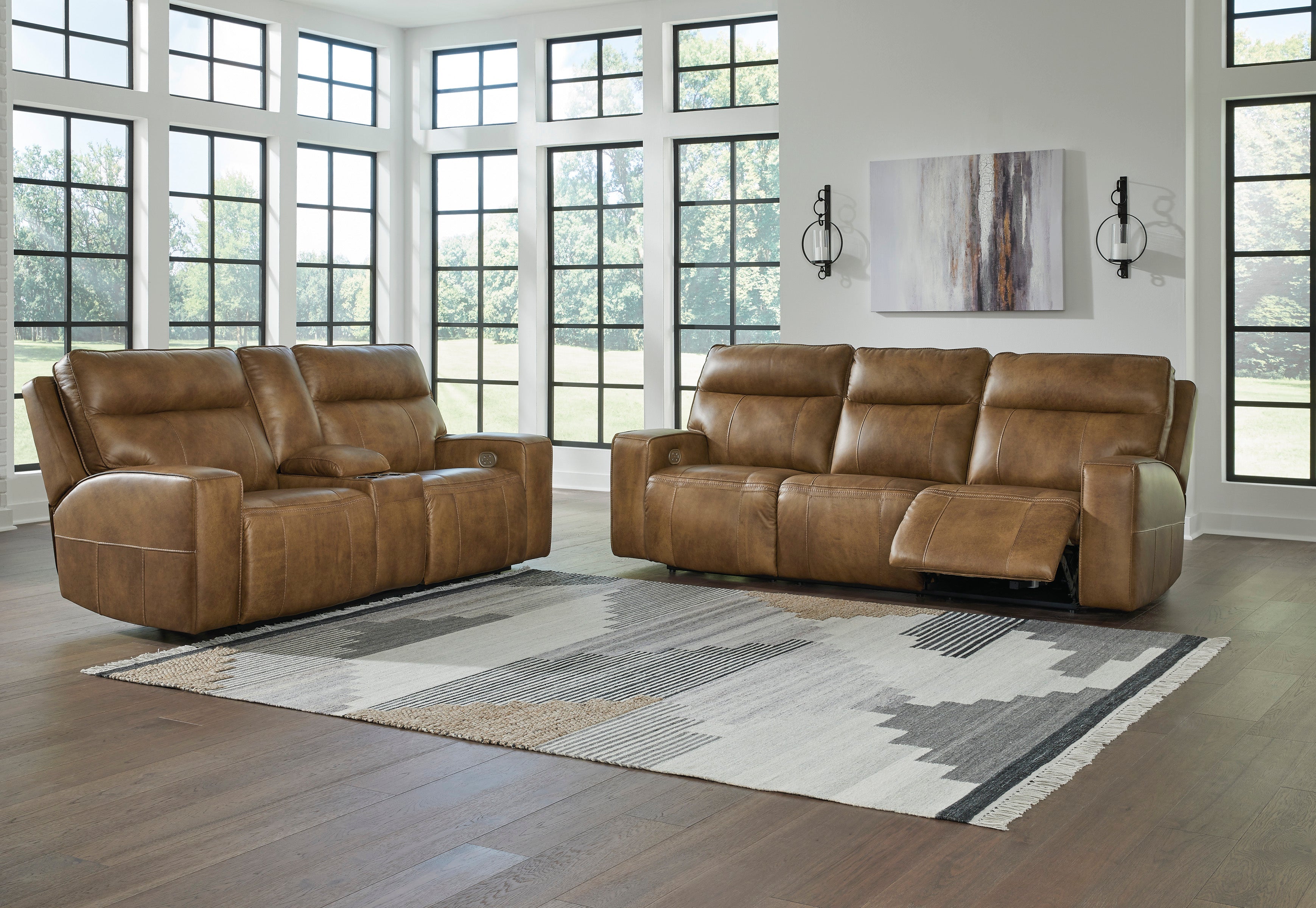 Game Plan Caramel Power Reclining Living Room Set - SET | U1520615 | U1520618 - Bien Home Furniture &amp; Electronics