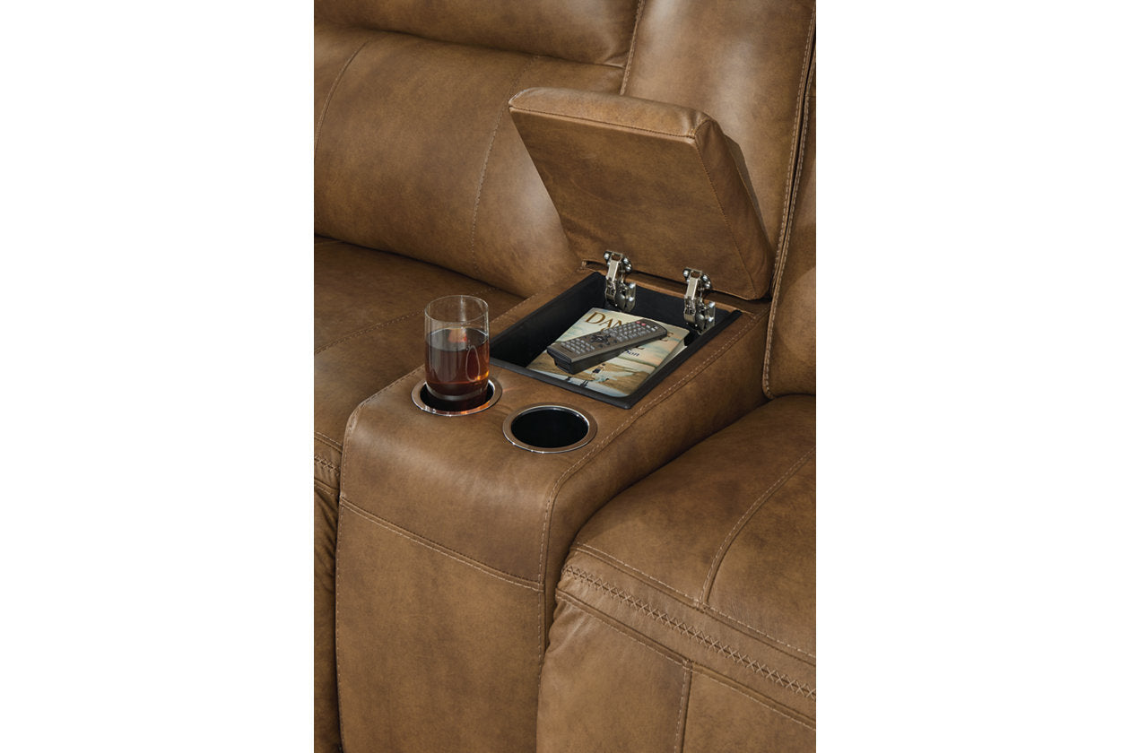 Game Plan Caramel Power Reclining Loveseat - U1520618 - Bien Home Furniture &amp; Electronics