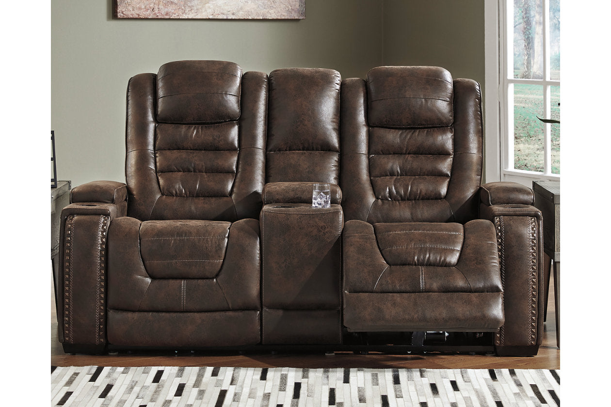 Game Zone Bark Power Reclining Loveseat with Console - 3850118 - Bien Home Furniture &amp; Electronics