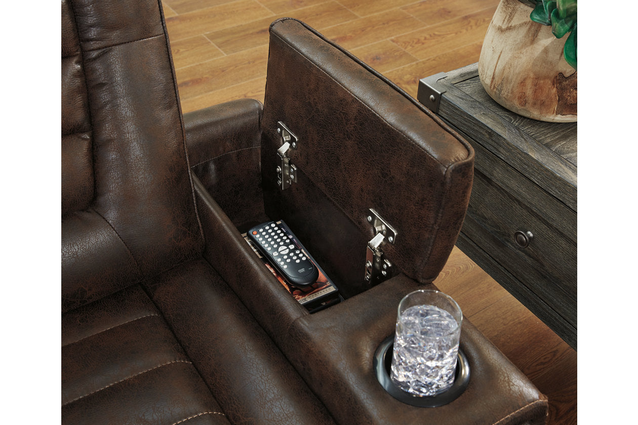 Game Zone Bark Power Reclining Loveseat with Console - 3850118 - Bien Home Furniture &amp; Electronics
