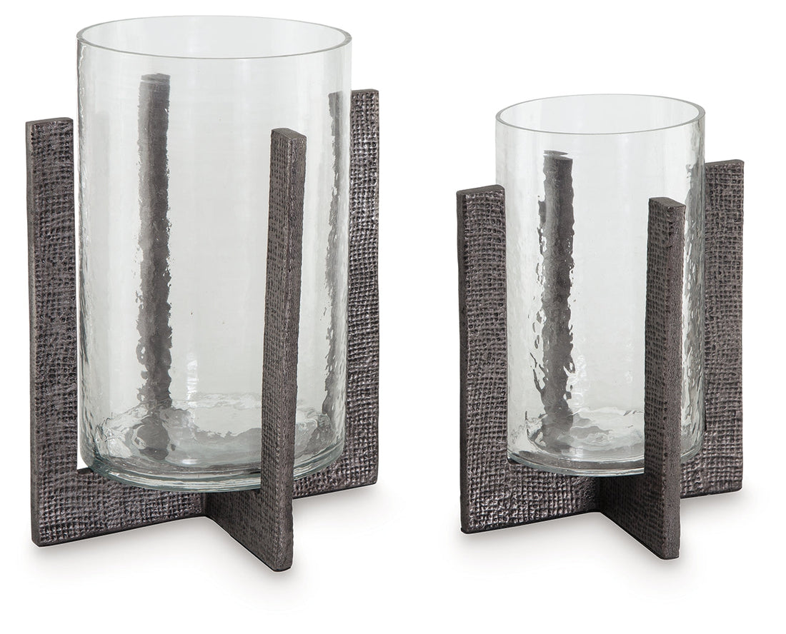 Garekton Clear/Pewter Finish Candle Holder, Set of 2 - A2000591 - Bien Home Furniture &amp; Electronics