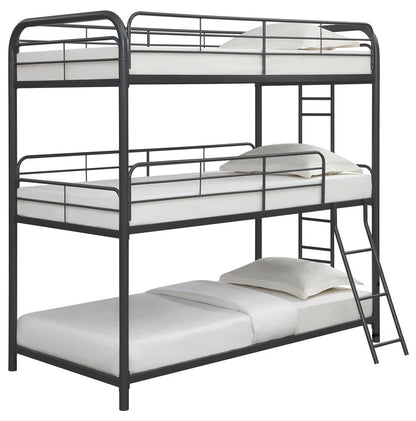 Garner Gunmetal Triple Bunk Bed with Ladder - 400777 - Bien Home Furniture &amp; Electronics