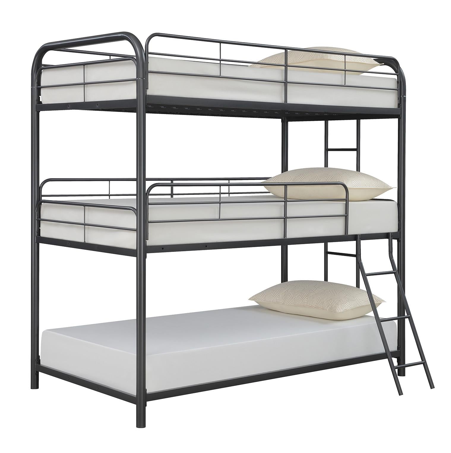 Garner Gunmetal Triple Bunk Bed with Ladder - 400777 - Bien Home Furniture &amp; Electronics