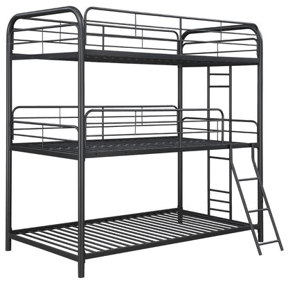 Garner Gunmetal Triple Bunk Bed with Ladder - 400777 - Bien Home Furniture &amp; Electronics