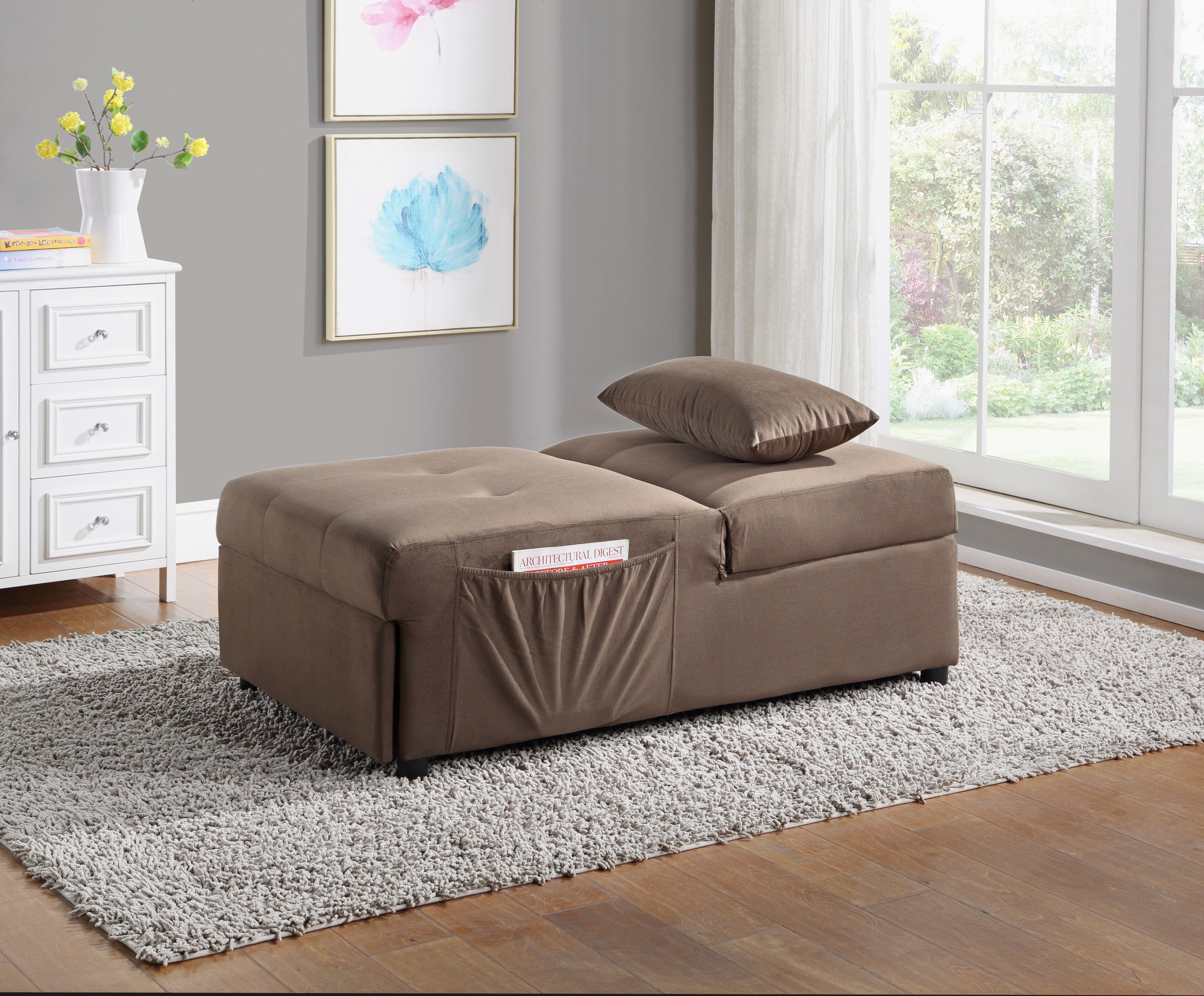 Garrell Brown Velvet Lift Top Storage Bench with Pull-out Bed - 4615-F2 - Bien Home Furniture &amp; Electronics