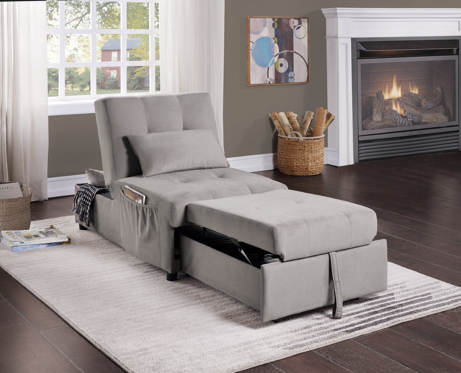 Garrell Brownish Gray Velvet Lift Top Storage Bench with Pull-out Bed - 4615-F4 - Bien Home Furniture &amp; Electronics