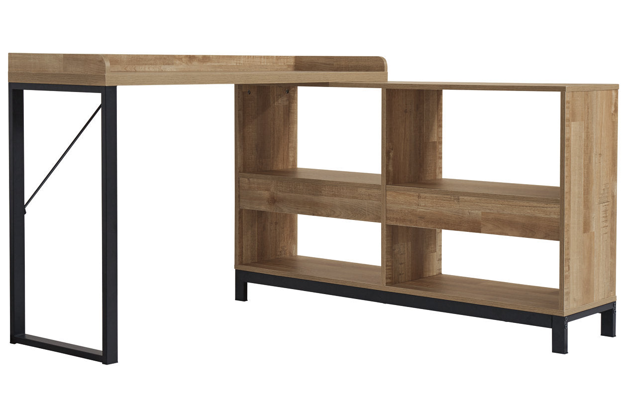Gerdanet Light Brown/Black Home Office L-Desk - H320-24 - Bien Home Furniture &amp; Electronics