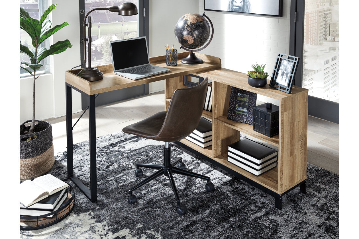 Gerdanet Light Brown/Black Home Office L-Desk - H320-24 - Bien Home Furniture &amp; Electronics