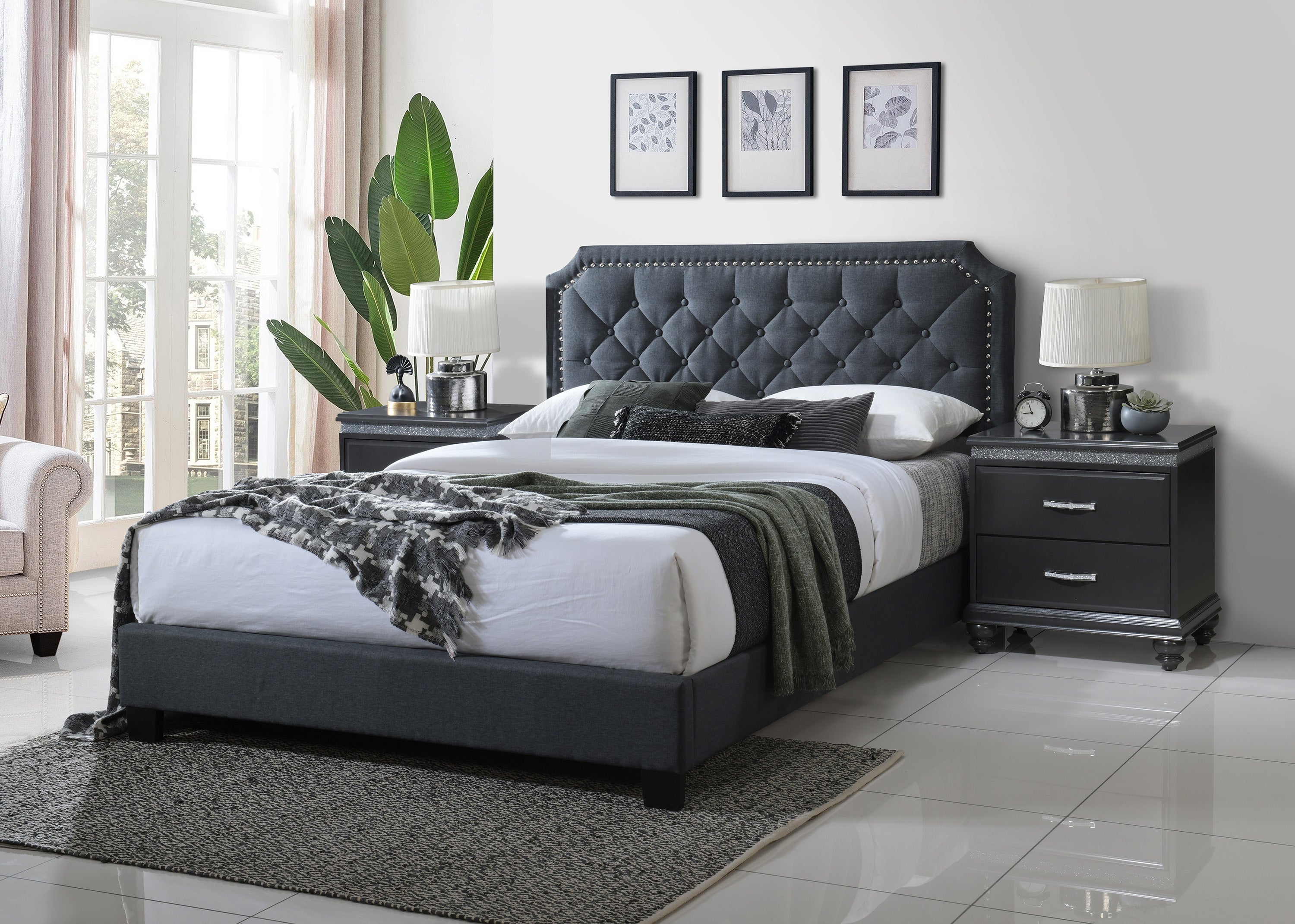 Gerri Charcoal King Upholstered Panel Bed - SET | 5090-K-HBFB-NH | 5090-KQ-RAIL - Bien Home Furniture &amp; Electronics