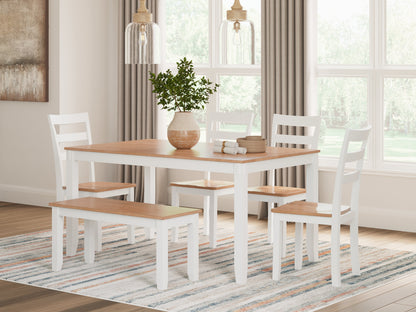 Gesthaven Natural/White Dining Table with 4 Chairs and Bench (Set of 6) - D398-325 - Bien Home Furniture &amp; Electronics