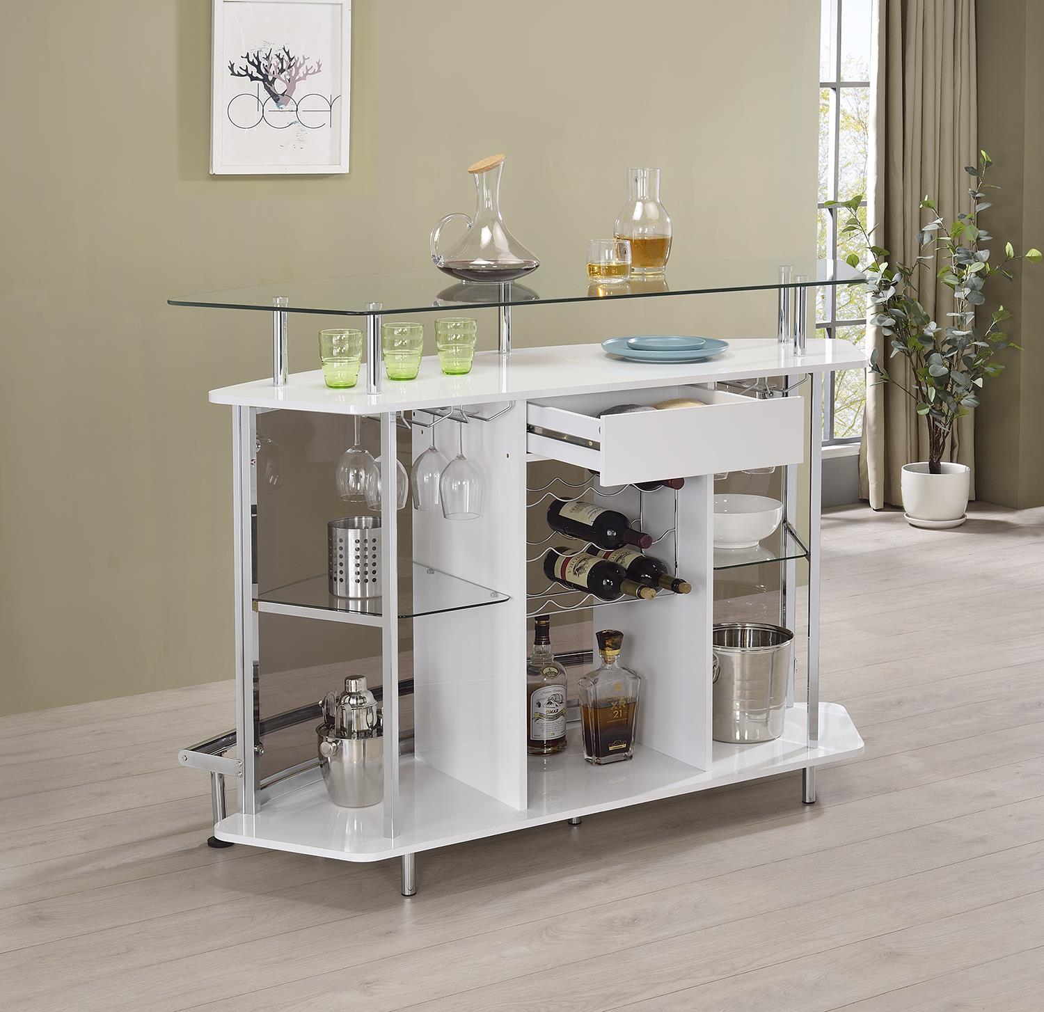 Gideon Crescent Shaped Glass Top Bar Unit with Drawer - 182235 - Bien Home Furniture &amp; Electronics