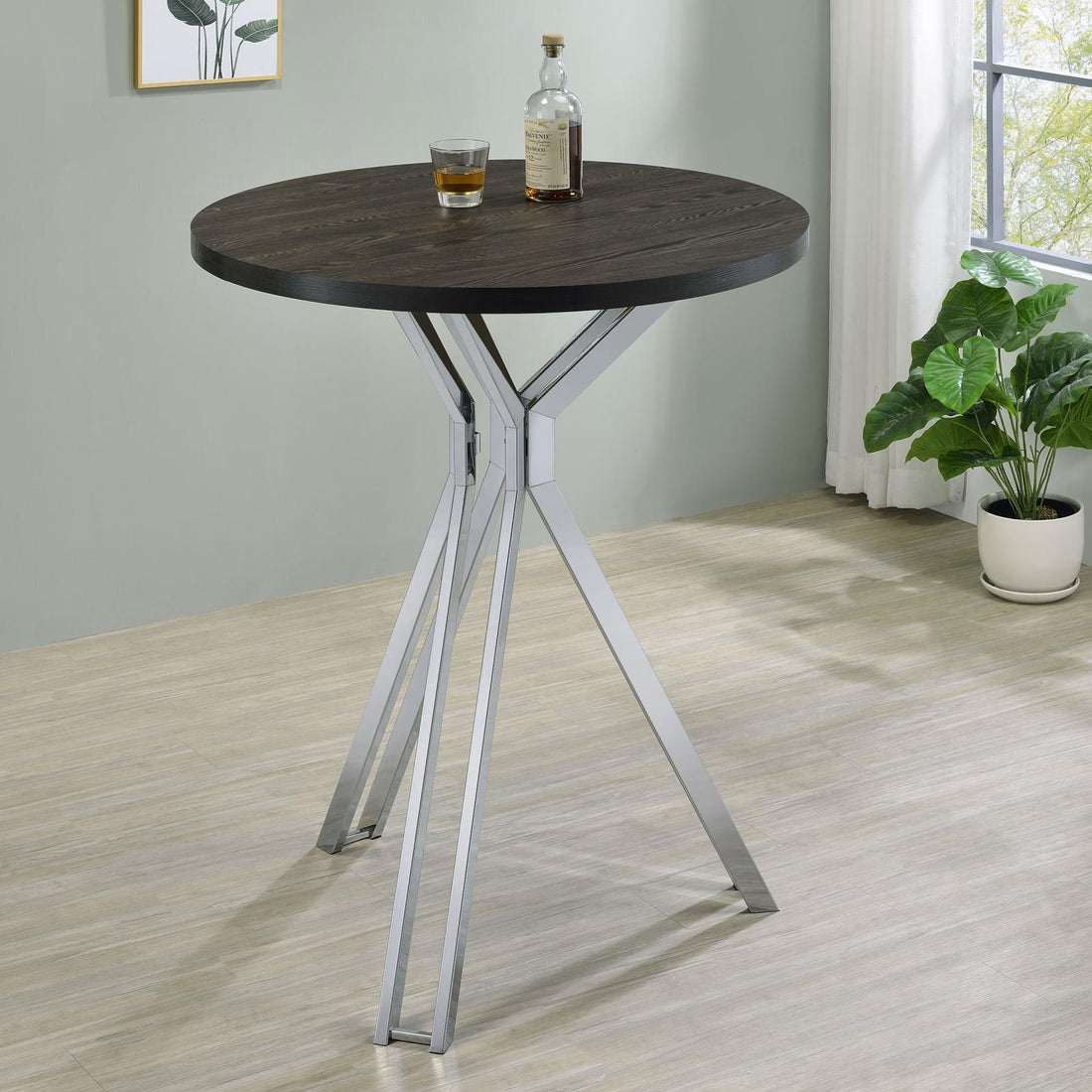 Glenbrook Satin Nickel Round Glass Top Bar Table - 183131 - Bien Home Furniture &amp; Electronics