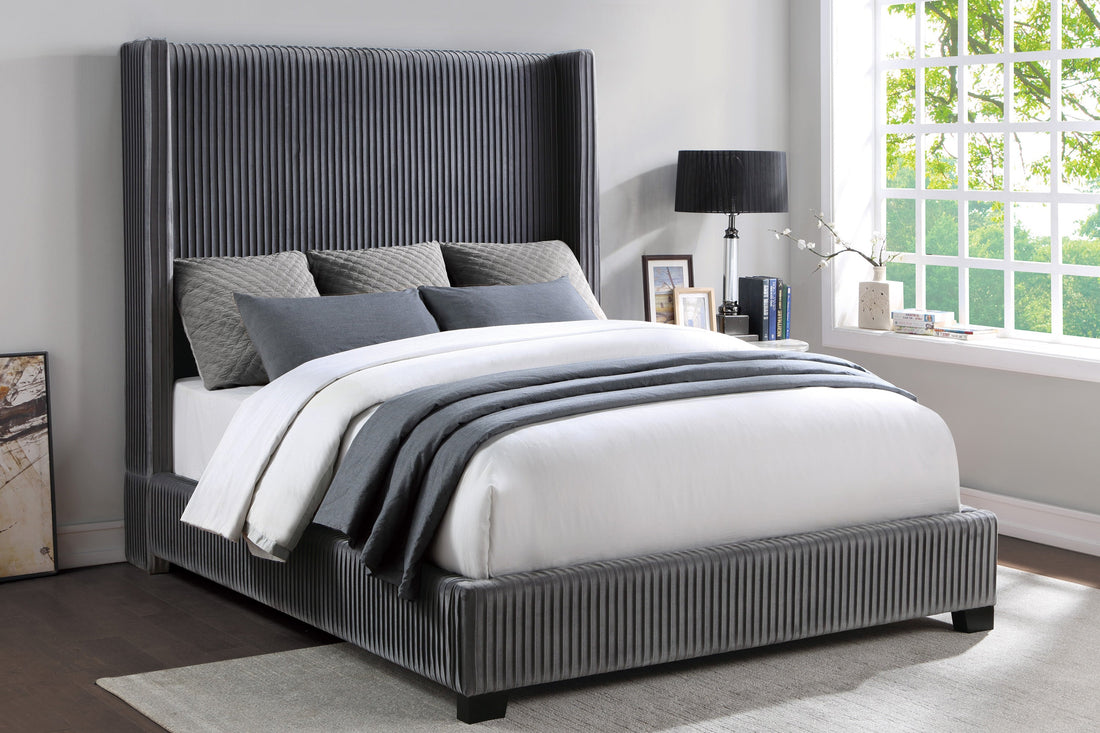 Glenbury Dark Gray Velvet Upholstered California King Bed - 1547K-1CK - Bien Home Furniture &amp; Electronics