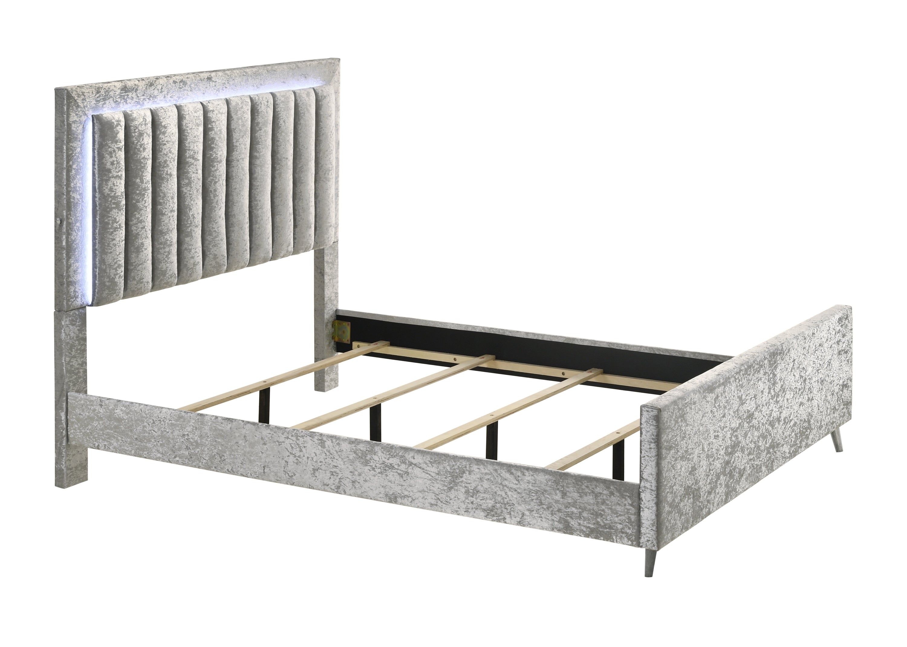 Glisten Silver Queen LED Upholstered Panel Bed - SET | 5268SV-Q-HBFB | 5268SV-KQ-RAIL - Bien Home Furniture &amp; Electronics