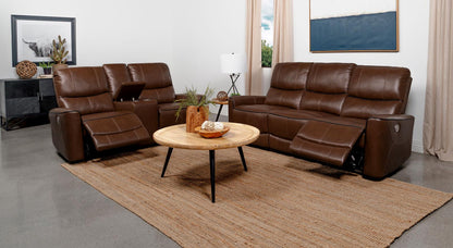 Greenfield 2-piece Upholstered Power Reclining Sofa Set Saddle Brown - 610264P-S2 - Bien Home Furniture &amp; Electronics