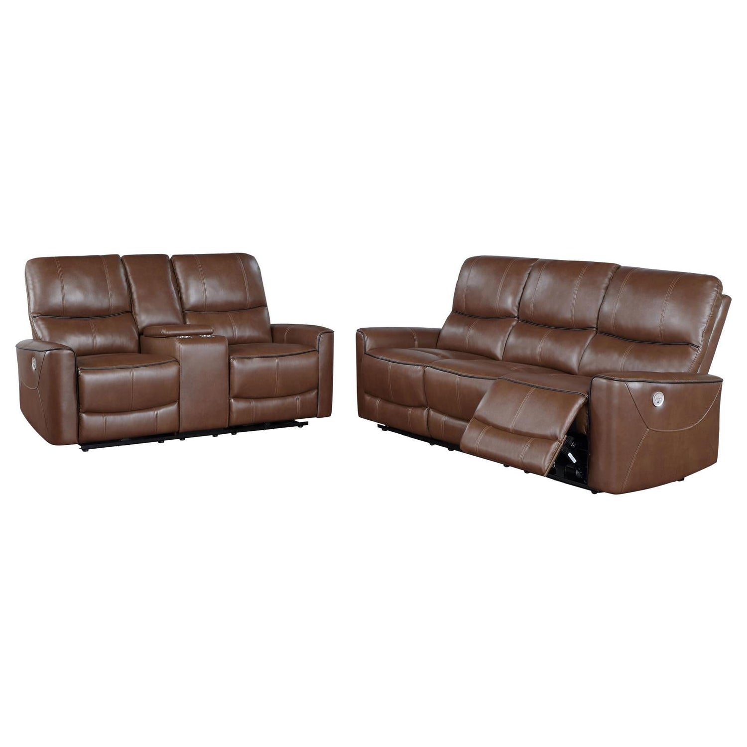 Greenfield 2-piece Upholstered Power Reclining Sofa Set Saddle Brown - 610264P-S2 - Bien Home Furniture &amp; Electronics