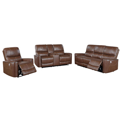 Greenfield 3-piece Upholstered Power Reclining Sofa Set Saddle Brown - 610264P-S3 - Bien Home Furniture &amp; Electronics