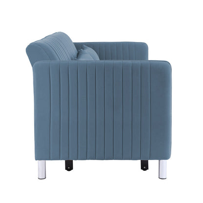 Greenway Blue Velvet Convertible Studio Sofa with Pull-out Bed - 9406NBU-3CL - Bien Home Furniture &amp; Electronics