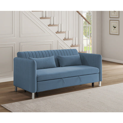 Greenway Blue Velvet Convertible Studio Sofa with Pull-out Bed - 9406NBU-3CL - Bien Home Furniture &amp; Electronics