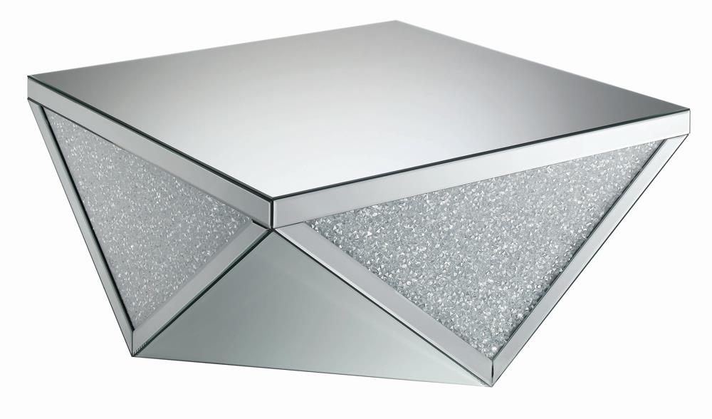 Gunilla Silver/Clear Mirror Square Coffee Table with Triangle Detailing - 722508 - Bien Home Furniture &amp; Electronics