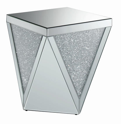 Gunilla Square End Table with Triangle Detailing Silver/Clear Mirror - 722507 - Bien Home Furniture &amp; Electronics