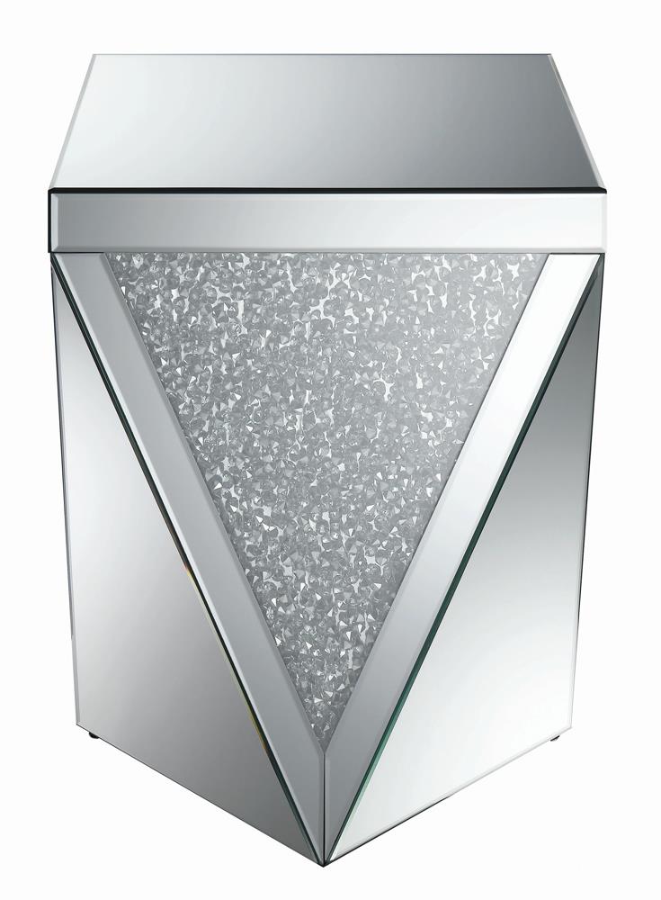 Gunilla Square End Table with Triangle Detailing Silver/Clear Mirror - 722507 - Bien Home Furniture &amp; Electronics