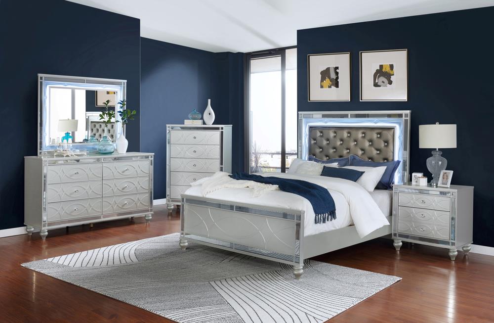 Gunnison 5-Piece Queen Bedroom Set with LED Lighting Silver Metallic - 223211Q-S5 - Bien Home Furniture &amp; Electronics