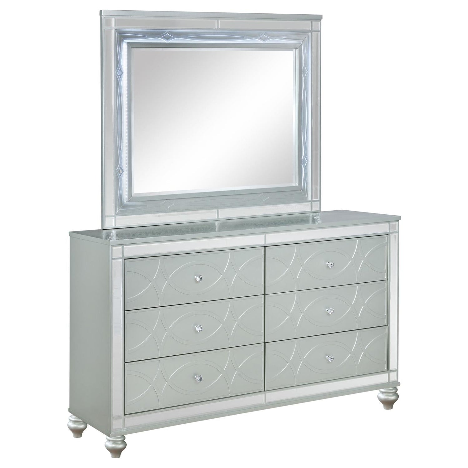 Gunnison 6-drawer Dresser with Mirror Silver Metallic - 223213M - Bien Home Furniture &amp; Electronics