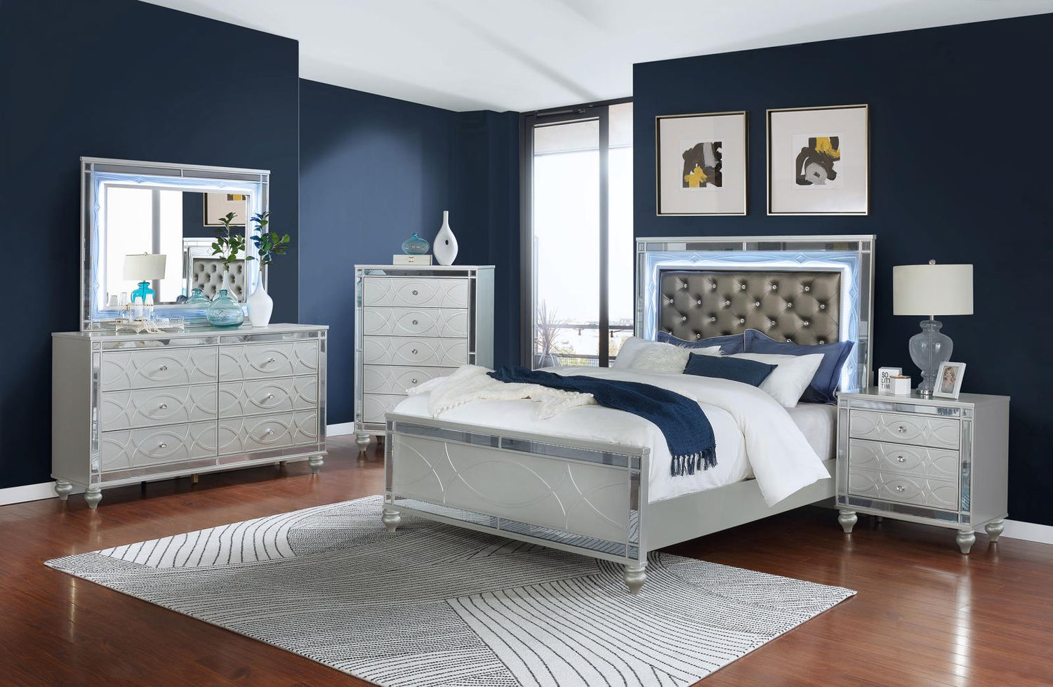 Gunnison 6-drawer Dresser with Mirror Silver Metallic - 223213M - Bien Home Furniture &amp; Electronics