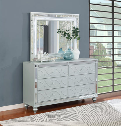 Gunnison 6-drawer Dresser with Mirror Silver Metallic - 223213M - Bien Home Furniture &amp; Electronics