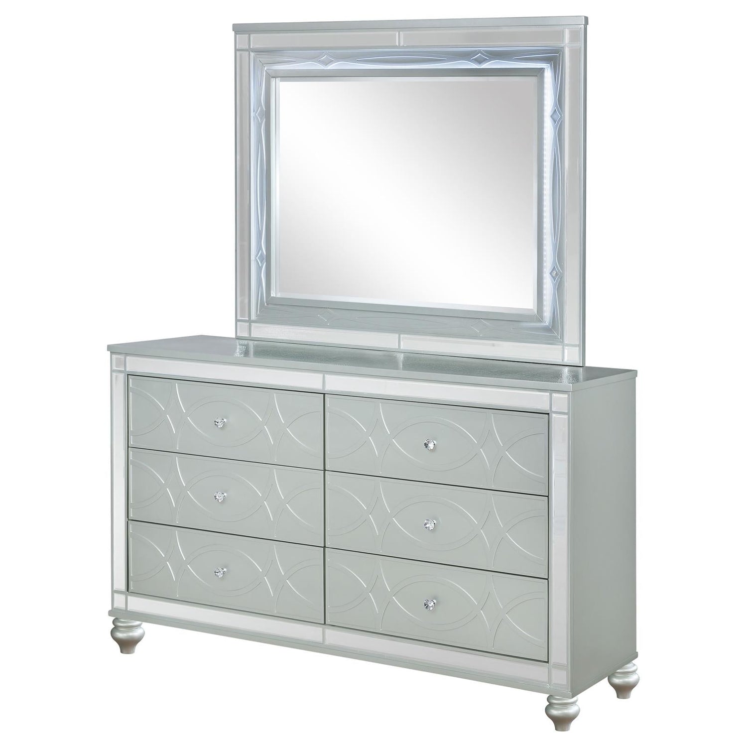 Gunnison 6-drawer Dresser with Mirror Silver Metallic - 223213M - Bien Home Furniture &amp; Electronics