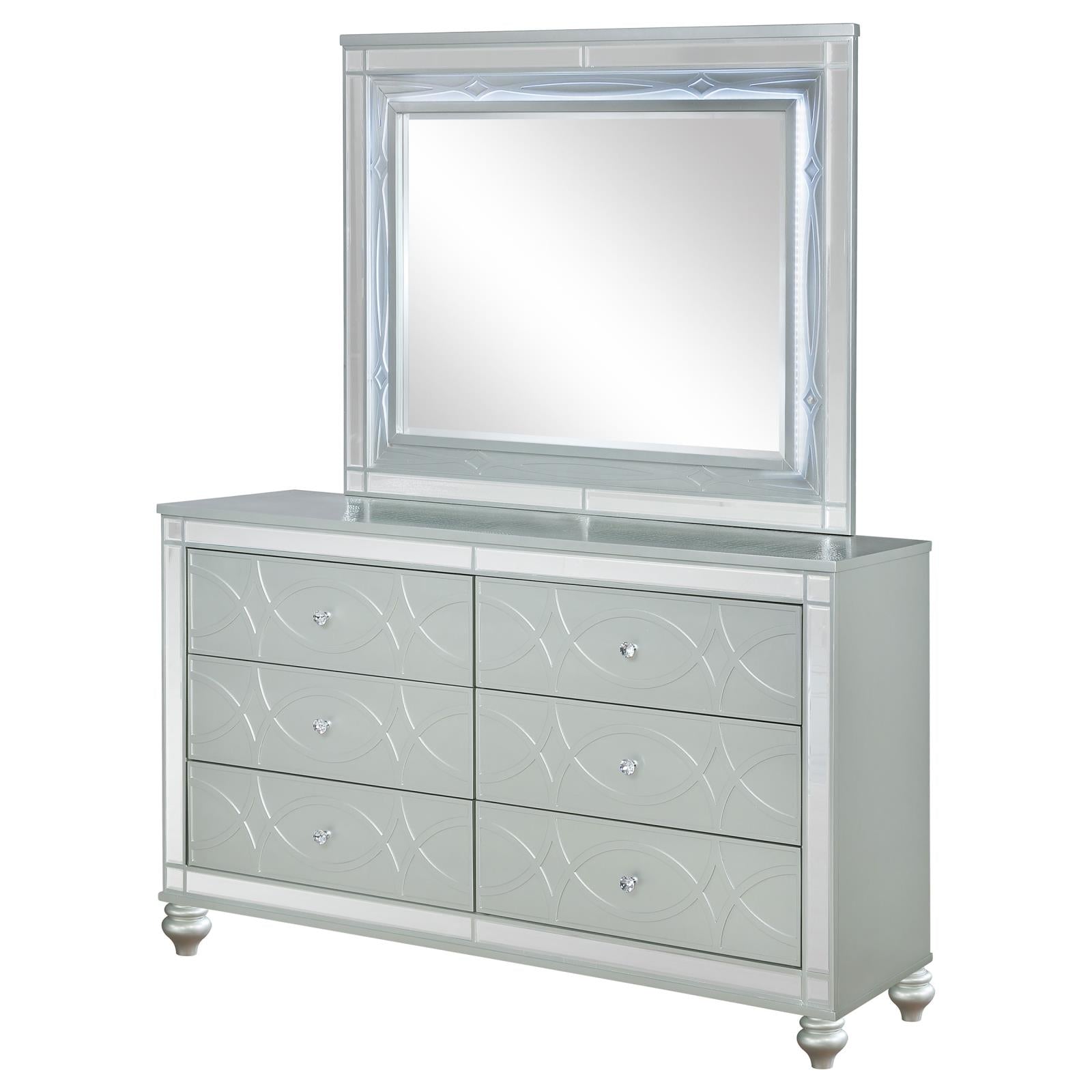 Gunnison 6-drawer Dresser with Mirror Silver Metallic - 223213M - Bien Home Furniture &amp; Electronics