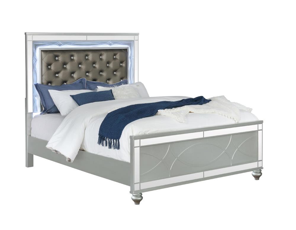 Gunnison California King Panel Bed with LED Lighting Silver Metallic - 223211KW - Bien Home Furniture &amp; Electronics