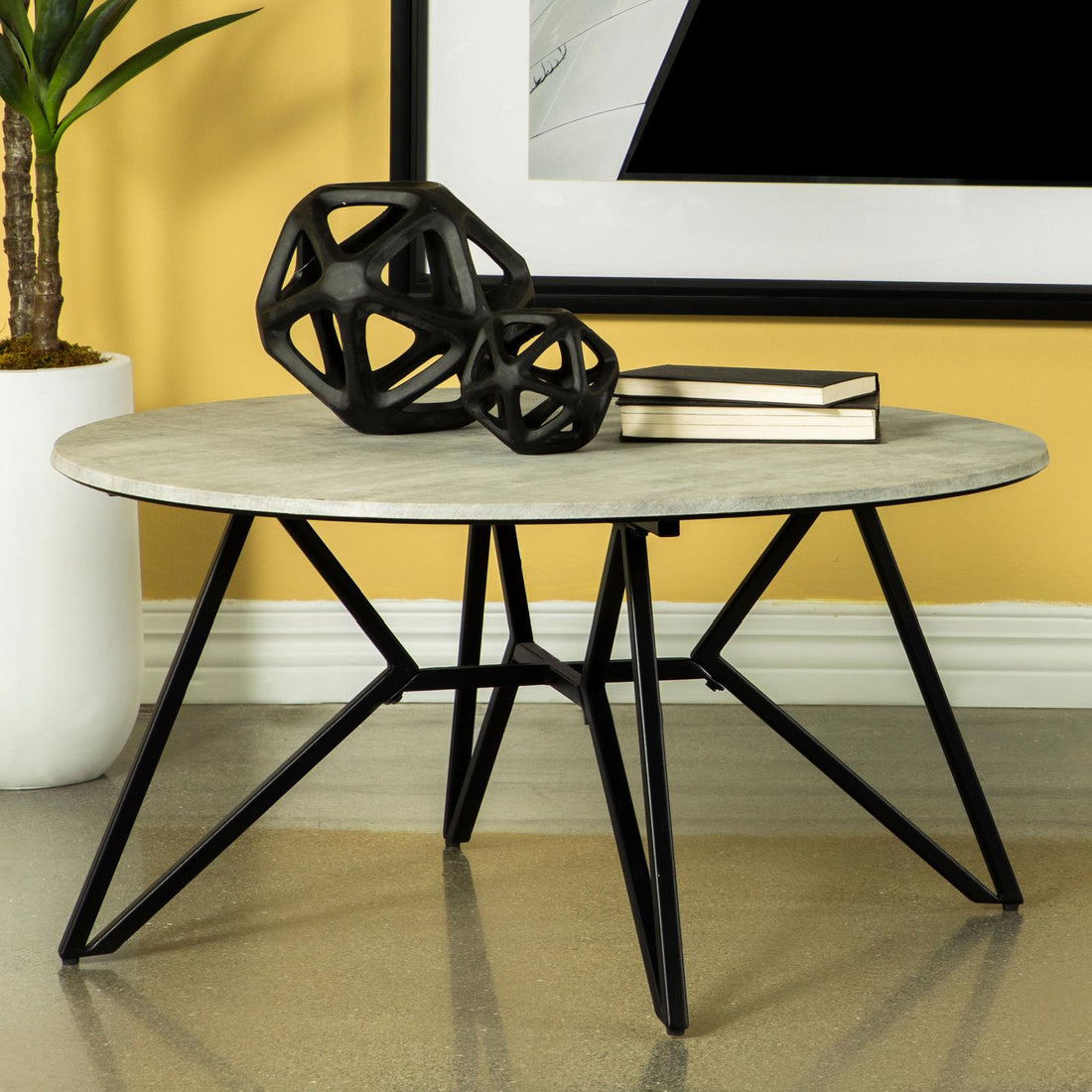 Hadi Cement/Gunmetal Round Coffee Table with Hairpin Legs - 736178 - Bien Home Furniture &amp; Electronics